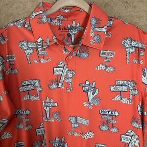 Chubbies Polo Shirt Mens Sz M Red Hotel Diner Print Stretch Golf Performance